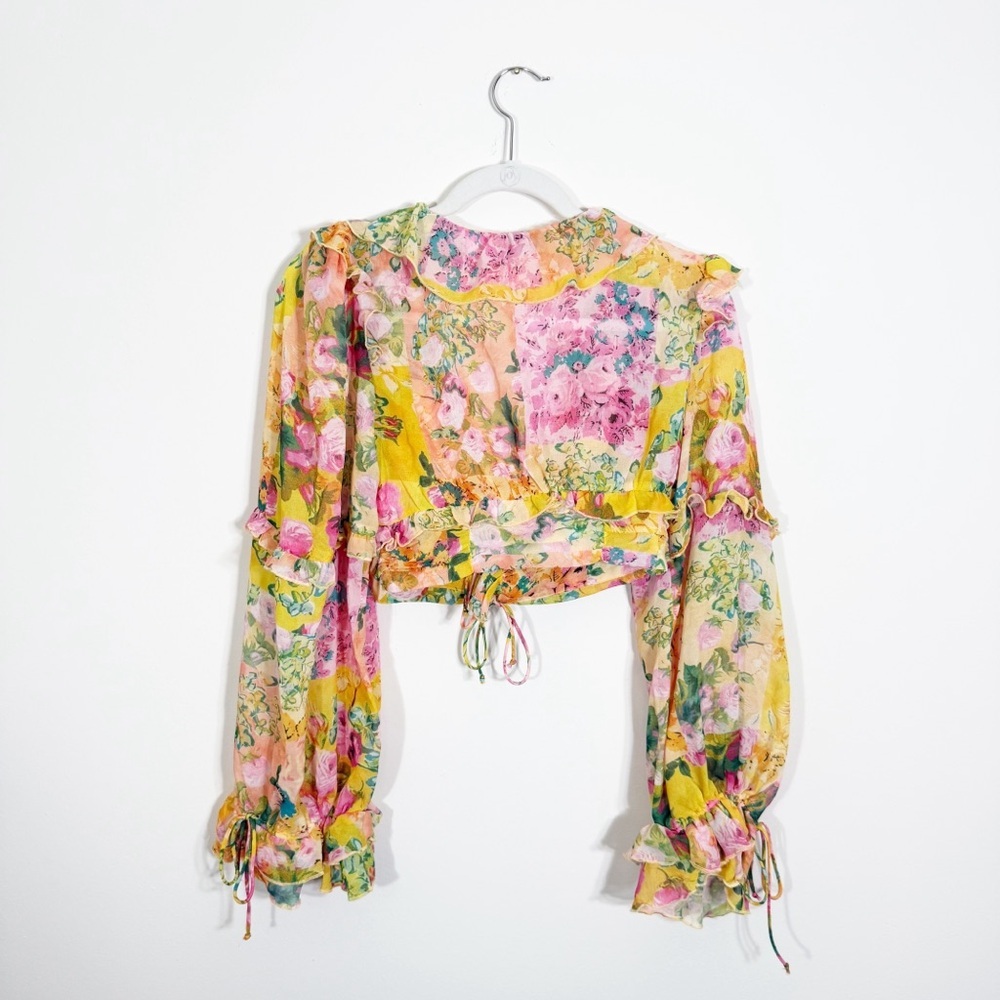NWT For Love And Lemons Nina Top Crop Floral Long Sleeve XS - Picture 5 of 7